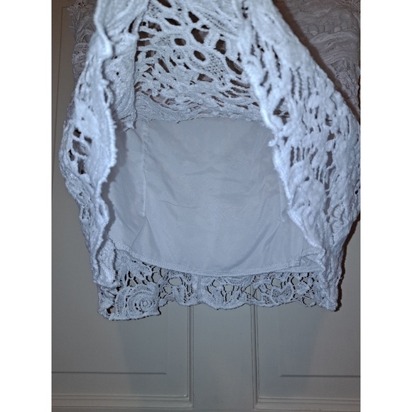Lace mock neck sleeveless blouse white size XS summer top - Picture 5 of 10
